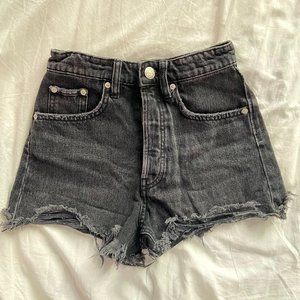 Zara Black Distressed Mom Fit Denim Shorts